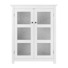 Teamson Home Connor Free Standing Floor Storage Cabinet with Textured Glass Doors Adjustable Shelves