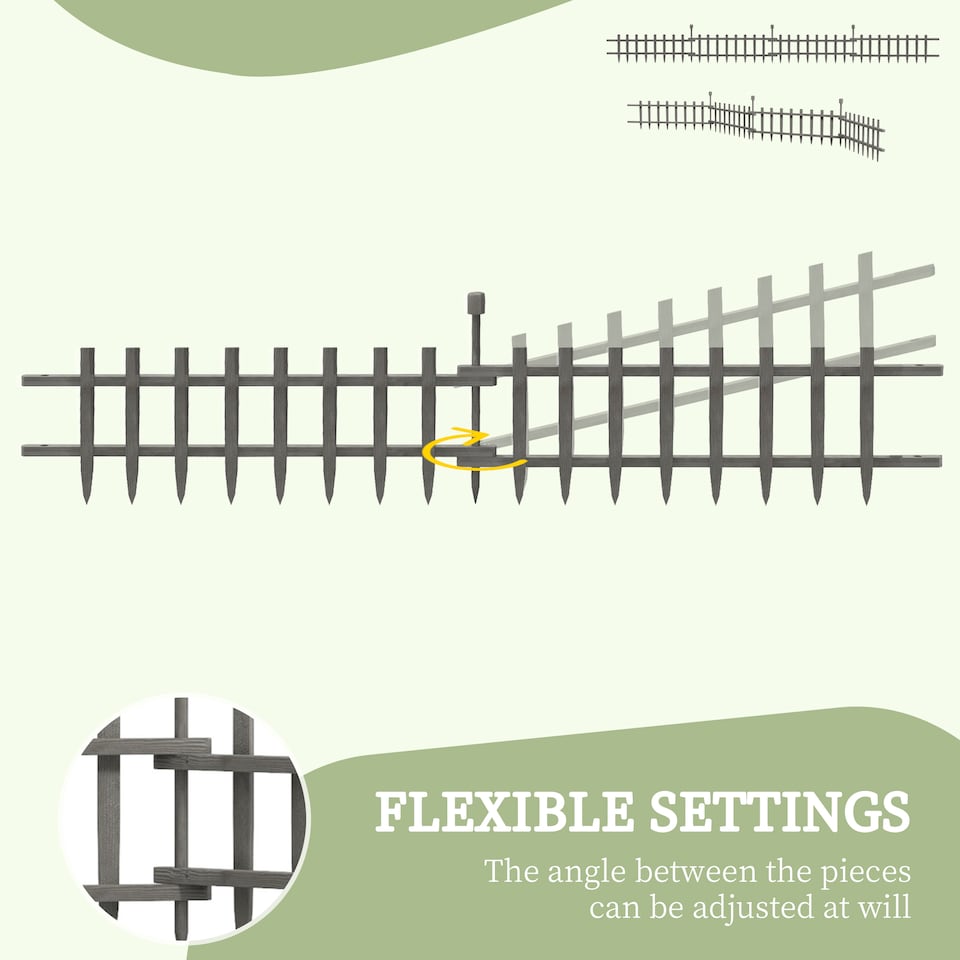 image 1 of Outsunny Decorative Garden Fencing, Wooden Landscape Edging, Grey