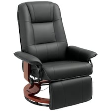 HOMCOM 360 Swivel Recliner Chair with Footstool, Manual Recliner Armchair with Wooden Base, PU Leather Upholstered Reclining Chair for Living Room, Bedroom, Office, Black