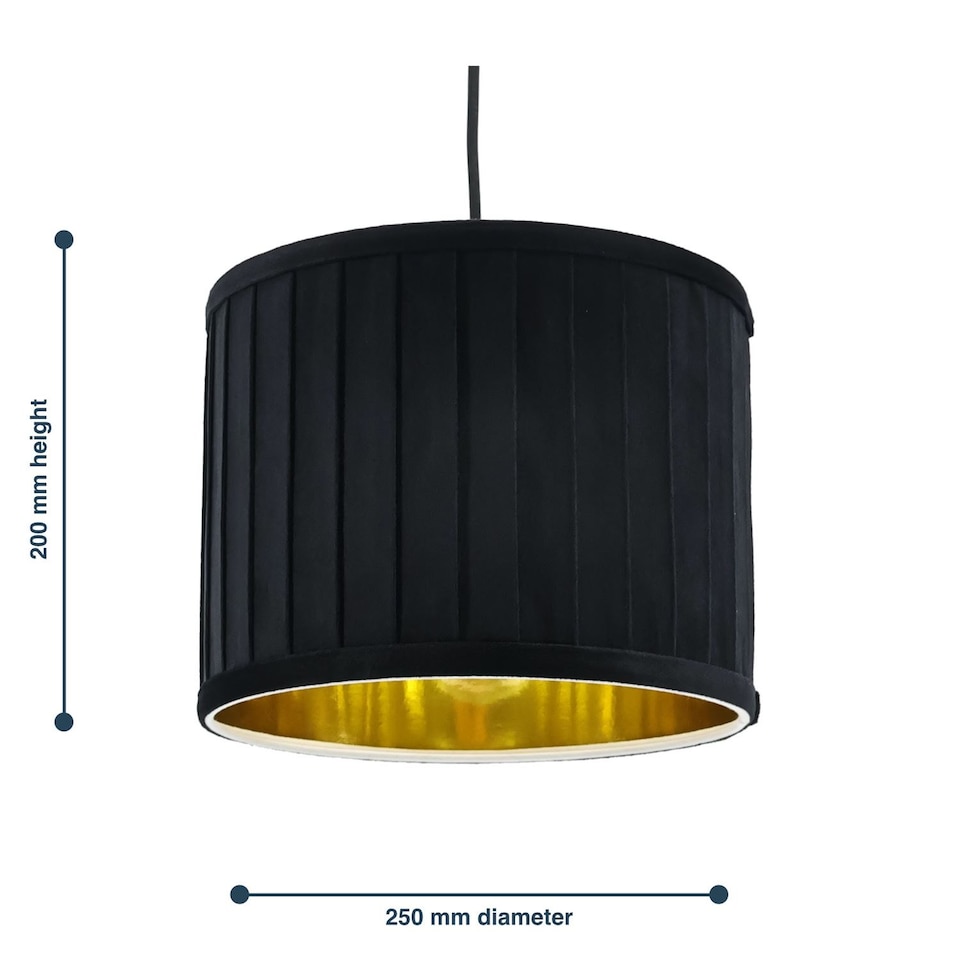 image 1 of Set of 2 Sundance - Black Velvet Pleated 25cm Lamp Shades with Gold Inner | Black | Gold | Medium | 2