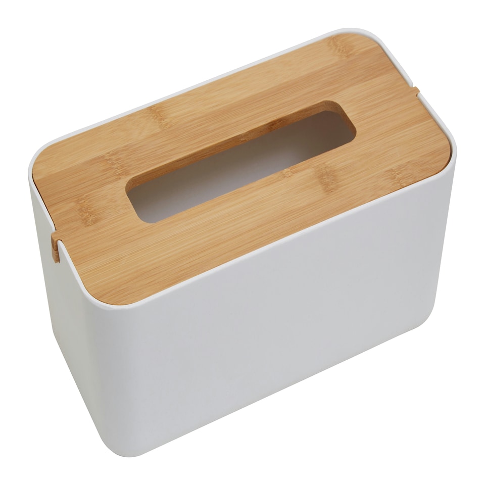 image 1 of Interiors by Premier Luxurious White Tissue Box With Bamboo Fibre Lid, Reusable Tissue Storage, Perfect For Home or Office Use