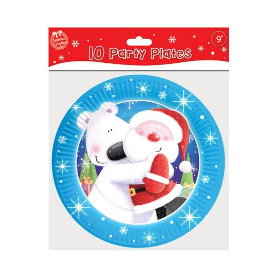 image 1 of Santa & Polar Bear Design Christmas party paper plates x 10