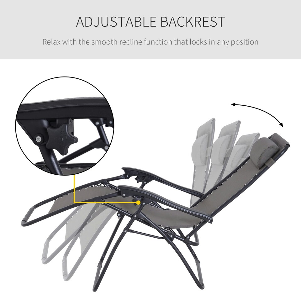 image 1 of Outsunny Zero Gravity Chair, Reclining Lounger w/ Pillow Grey