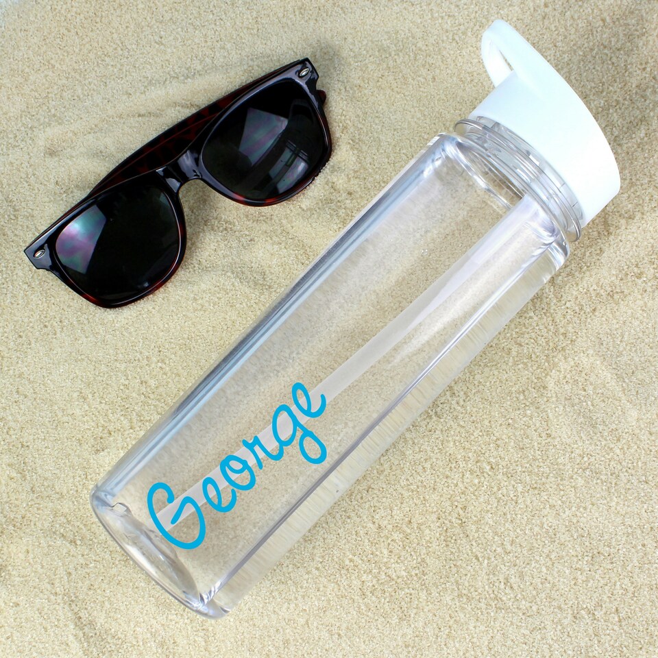 image 1 of Personalised Blue Name Water Bottle Clear | One Size