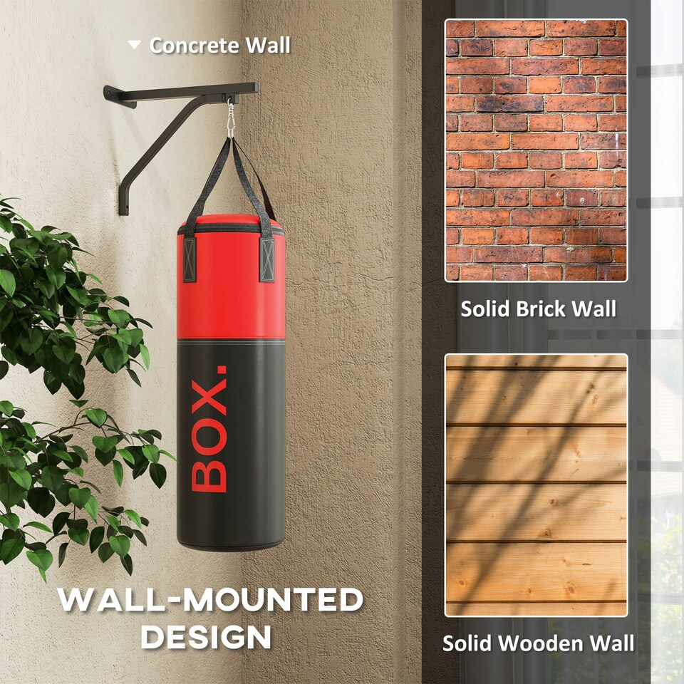 image 1 of SPORTNOW Unfilled Punch Bag with Boxing Gloves and Wall Mounted Bracket Red