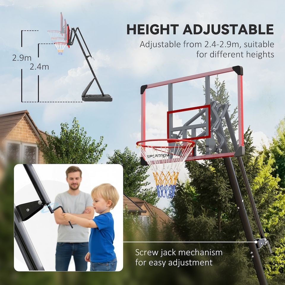 image 1 of SPORTNOW Adjustable Basketball Hoop with Weighted Base, 2.4-2.9m, Red