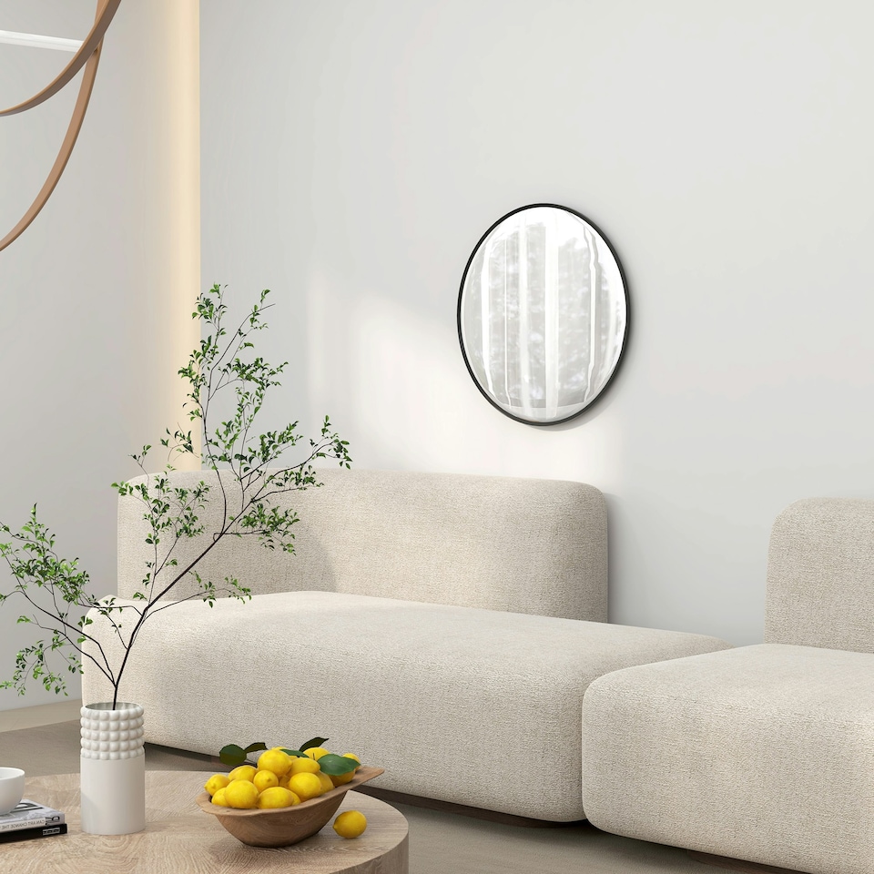 image 1 of HOMCOM Wall Mirror for Living Room Bedroom, 61 cm Circle Bathroom Mirror, Black