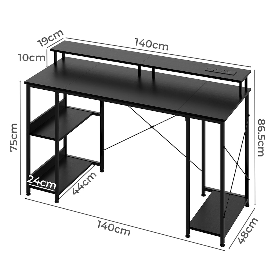 image 1 of Levede Gaming Desk Computer Table with Monitor Shelf Power Outlets RGB Light