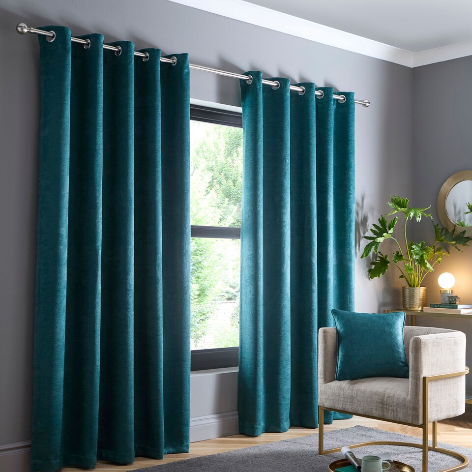 image 1 of Fusion Strata Eyelet Curtains Forest Green