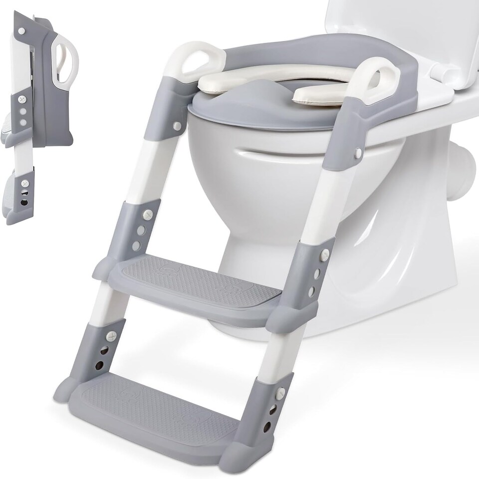image 1 of Alivio 2-in-1 Kids Potty Training Seat with Adjustable Ladder and Foldable Potty