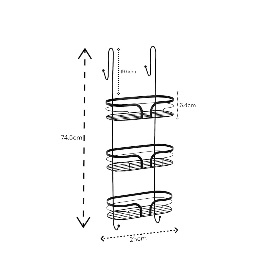 image 1 of Showerdrape Dante Black 3 Tier Over Door Hook Door Shower Caddy | Black | 1