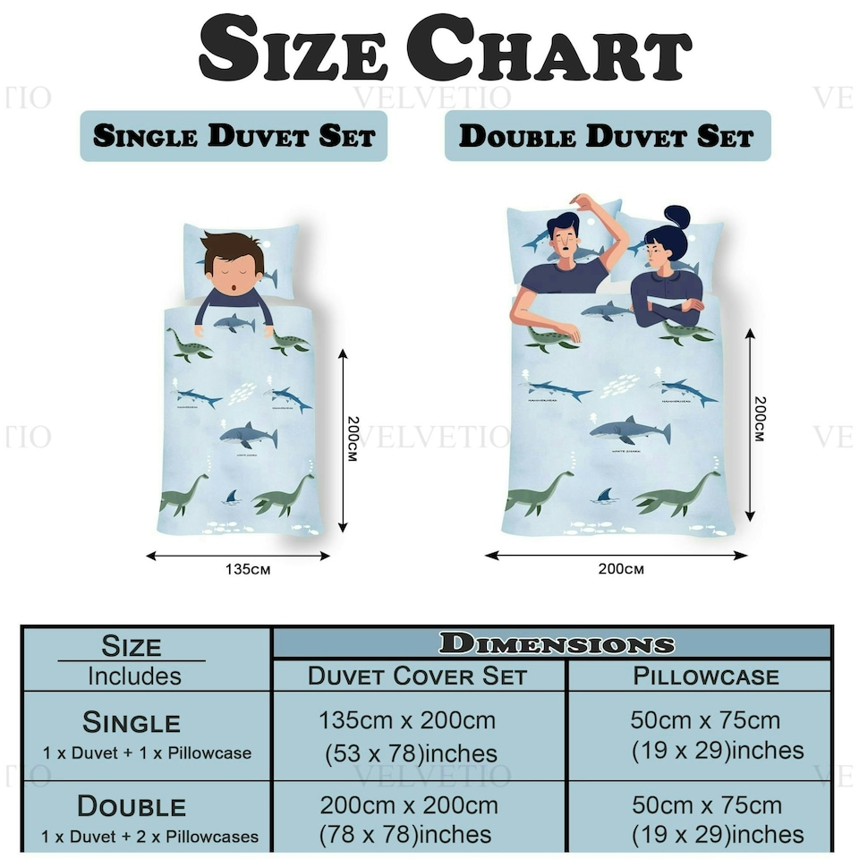 image 1 of VELVETIO Sea Dino Shark Duvet Cover Set Single Blue Soft Polycotton Reversible Kids Beddings Blue | Single