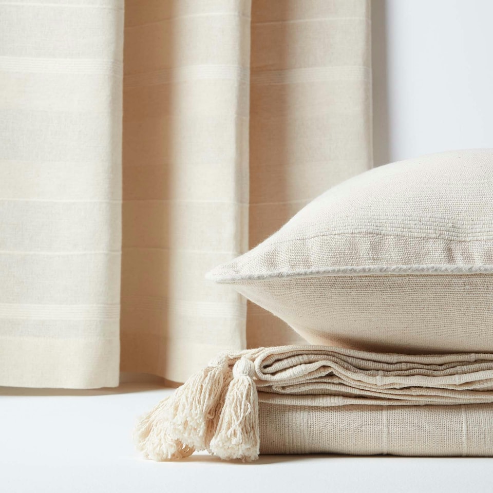 image 1 of Homescapes Cotton Rajput Ribbed Natural Throw - 255 x 360 cm | Cream