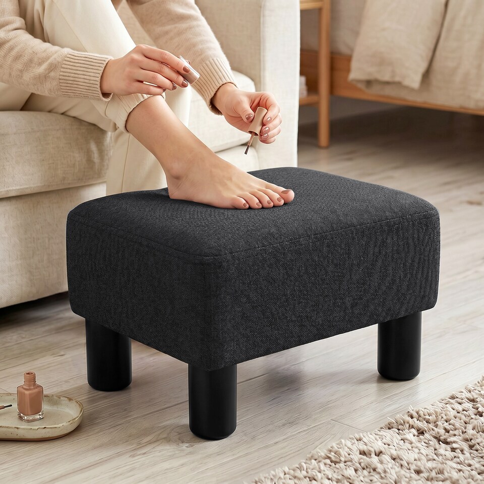 image 1 of HOMCOM Chic Linen Fabric Foot Stool Ottoman Cube with Legs