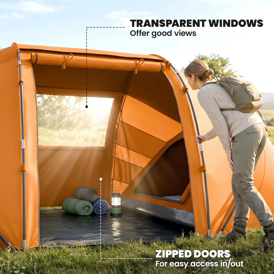 image 1 of Outsunny 4 Person Camping Tent Dome Family Travel Group Hiking Room Fishing