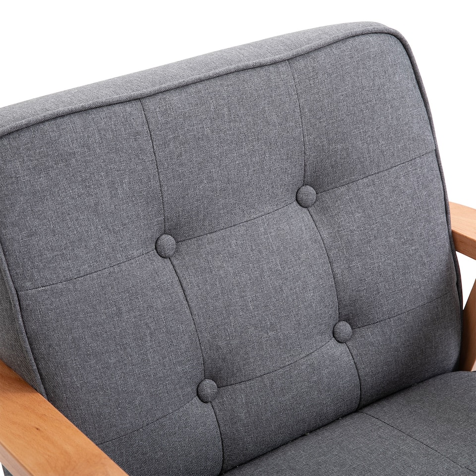 image 1 of HOMCOM Accent Chair, Linen Fabric Armchair, Occasional Chair with Rubber Wood Frame for Living Room Reception Bedroom Balcony, Grey and Natural