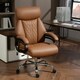 image 9 of HOMCOM PU Leather Office Chair with Spring Padding, Swivel Wheels, Brown Brown | Light Brown