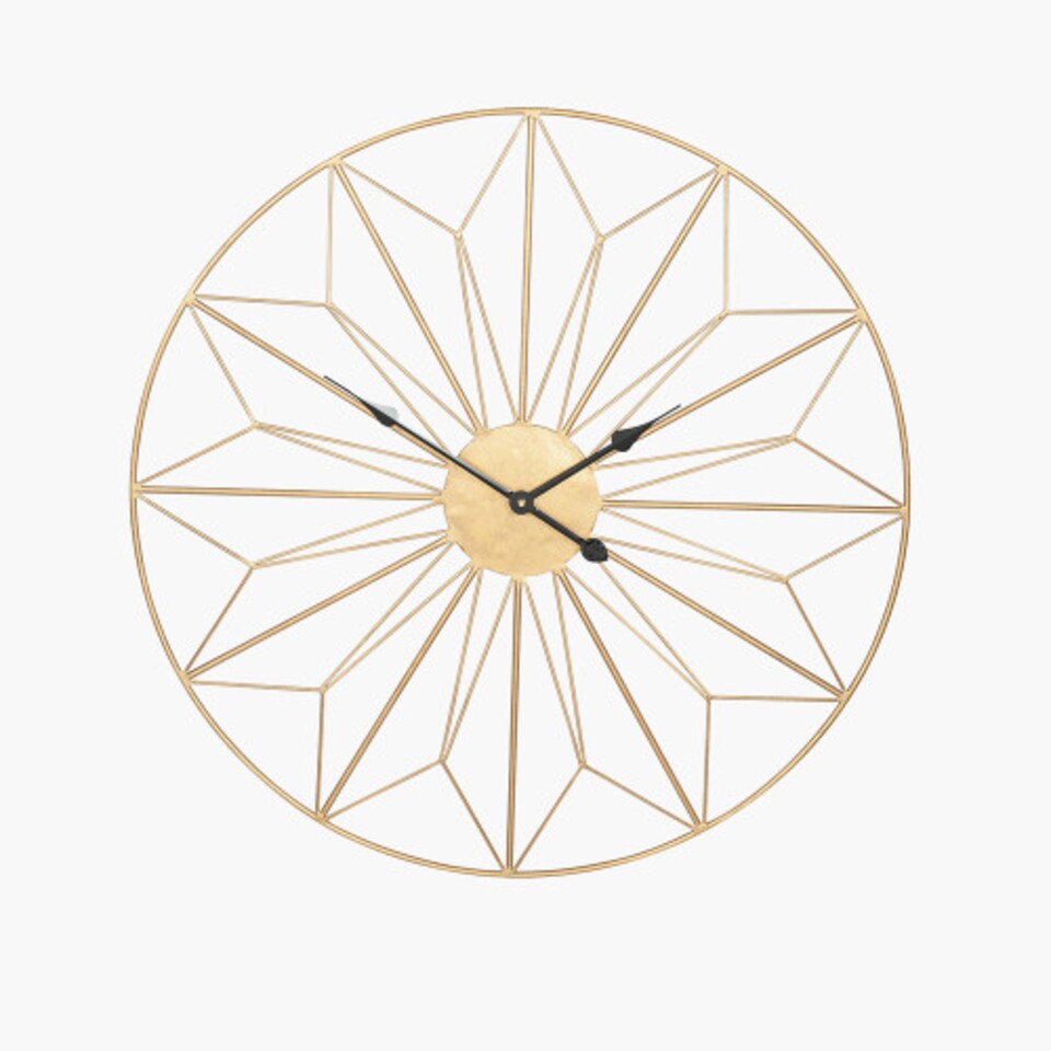 image 1 of Round Geometric Wall Clock in Gold Metal