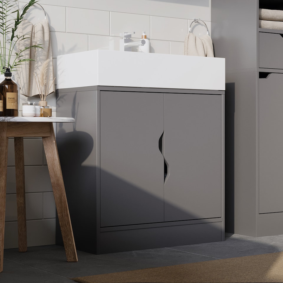 image 1 of Bathroom Sink Cabinet with Partial Pedestal | Grey | 60 x 60 x 30 | 1