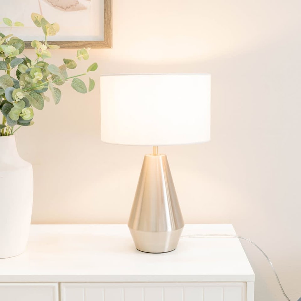 image 1 of ValueLights Jax Brushed Chrome Metal Pear Shaped Touch Table Lamp Base
