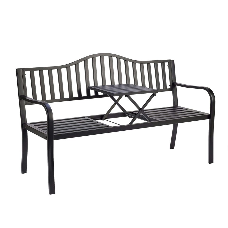 image 1 of Garden Bench Loveseat Centre Drinks Table Armrest Outdoor Patio Furniture White