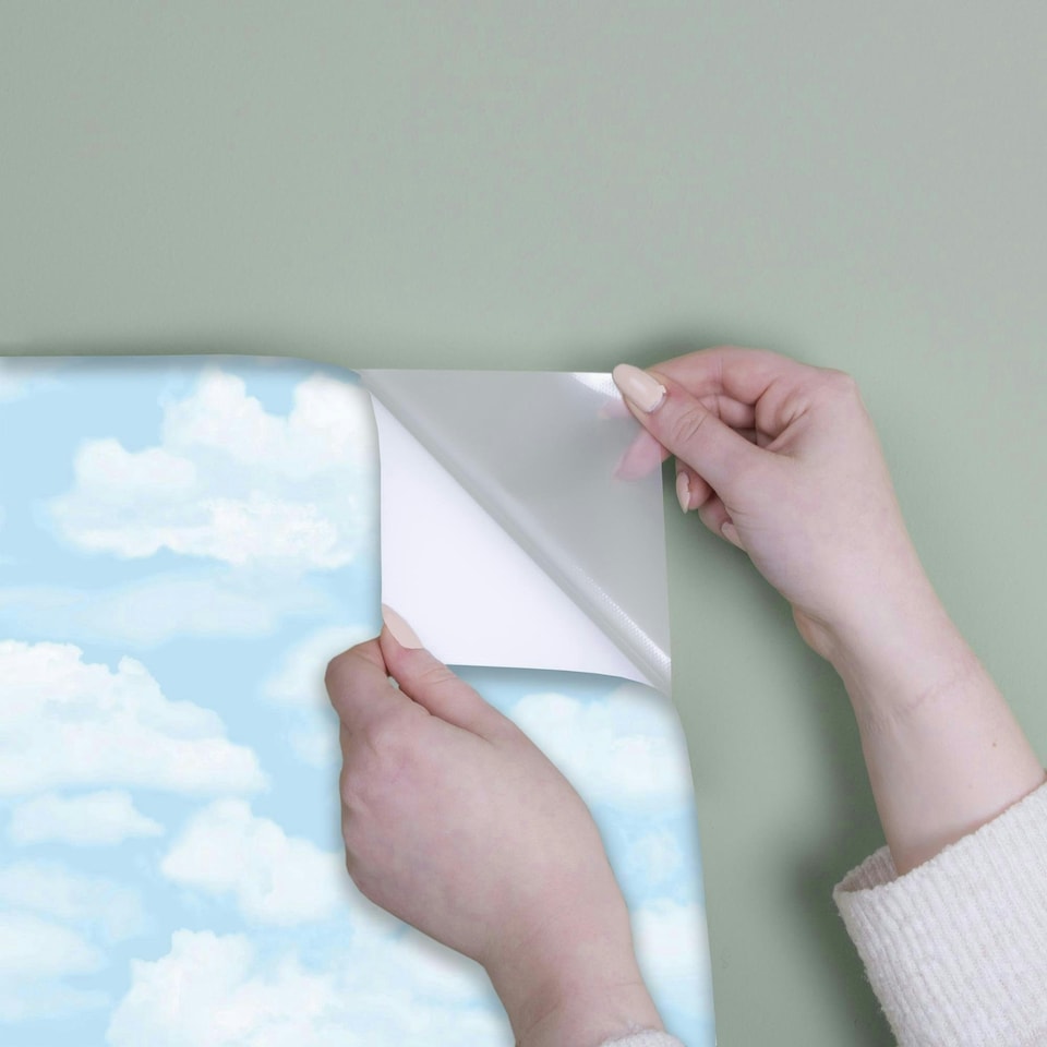 image 1 of Transform Peel & Stick Cloud Sky Blue & White Self-Adhesive Wallpaper Blue | White