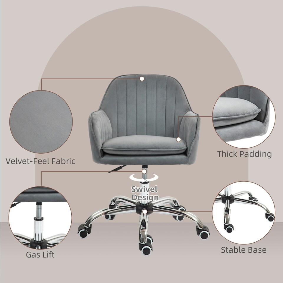 image 1 of HOMCOM Office Chair, Swivel Desk Chair w/ Adjustable Height, Grey Grey