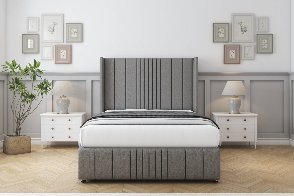 image 1 of Sloomy Hargrave Pewter Dumfries Divan Bed With Mattress No Drawers With 54" Wingback Headboard & 12" Matching Footboard 4' Small Double | Grey | Pewter | Small Double | 1