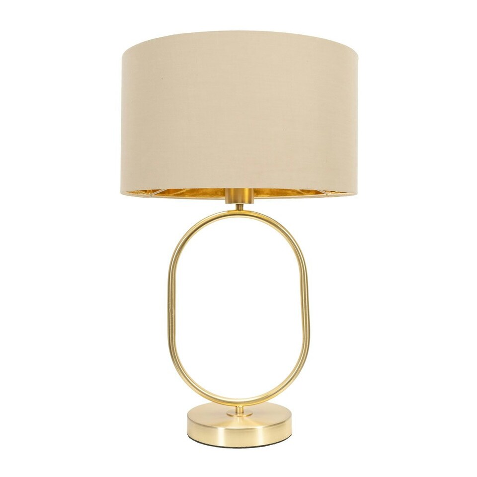 image 1 of ValueLights Antonia Beige with Gold Inner Drum Shade Brushed Gold Oval Table Lamp with Bulb Gold