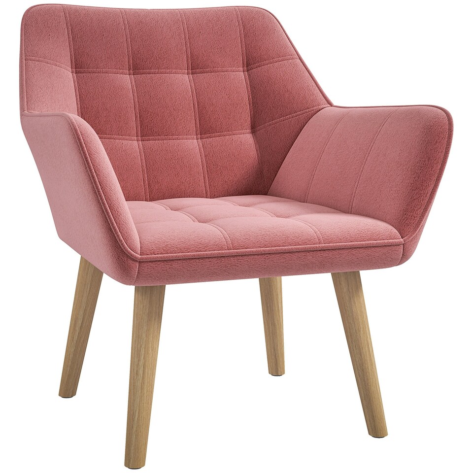 image 1 of HOMCOM Velvet-Feel Accent Chair with Arms Slanted Back Wood Legs Pink