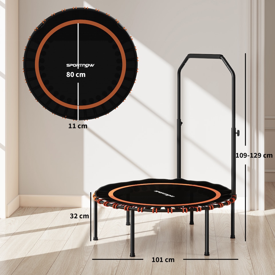 image 1 of SPORTNOW 40'' Foldable Fitness Trampoline, Mini Trampoline Bungee Rebounder with 5-Level Adjustable Handle for Adults Indoor Outdoor Exercise, Orange | Orange