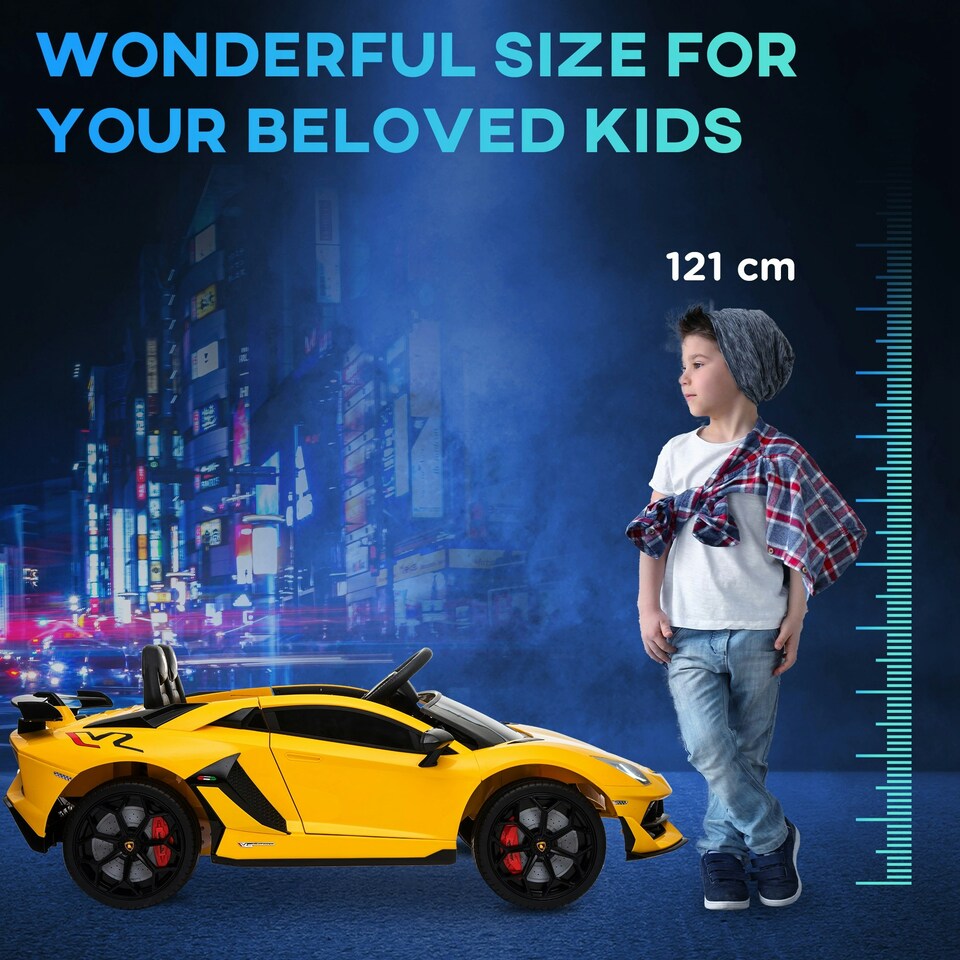 image 1 of HOMCOM Lamborghini SVJ 12V Ride-On Car w/ Lights Music Remote 3-8 Yrs Yellow