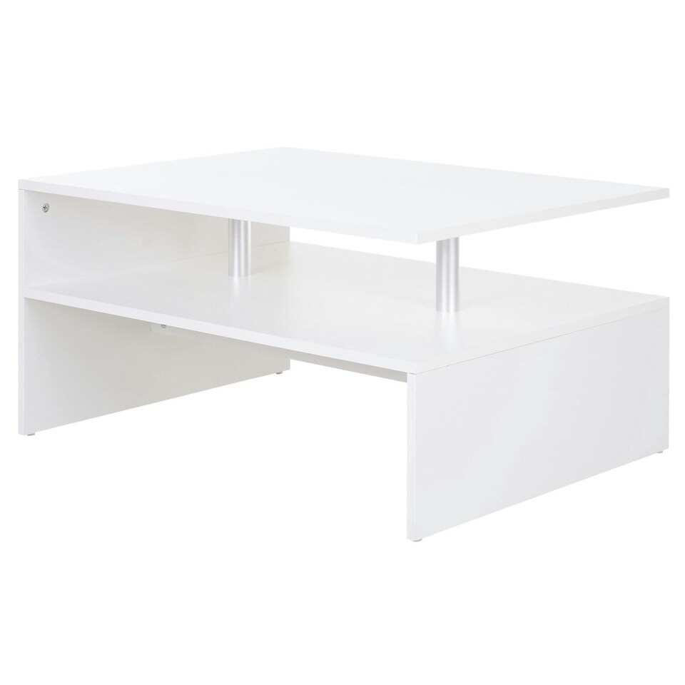 image 1 of HOMCOM 2 Tier Coffee/End Table Modern Design w/Open Shelf Living Room White