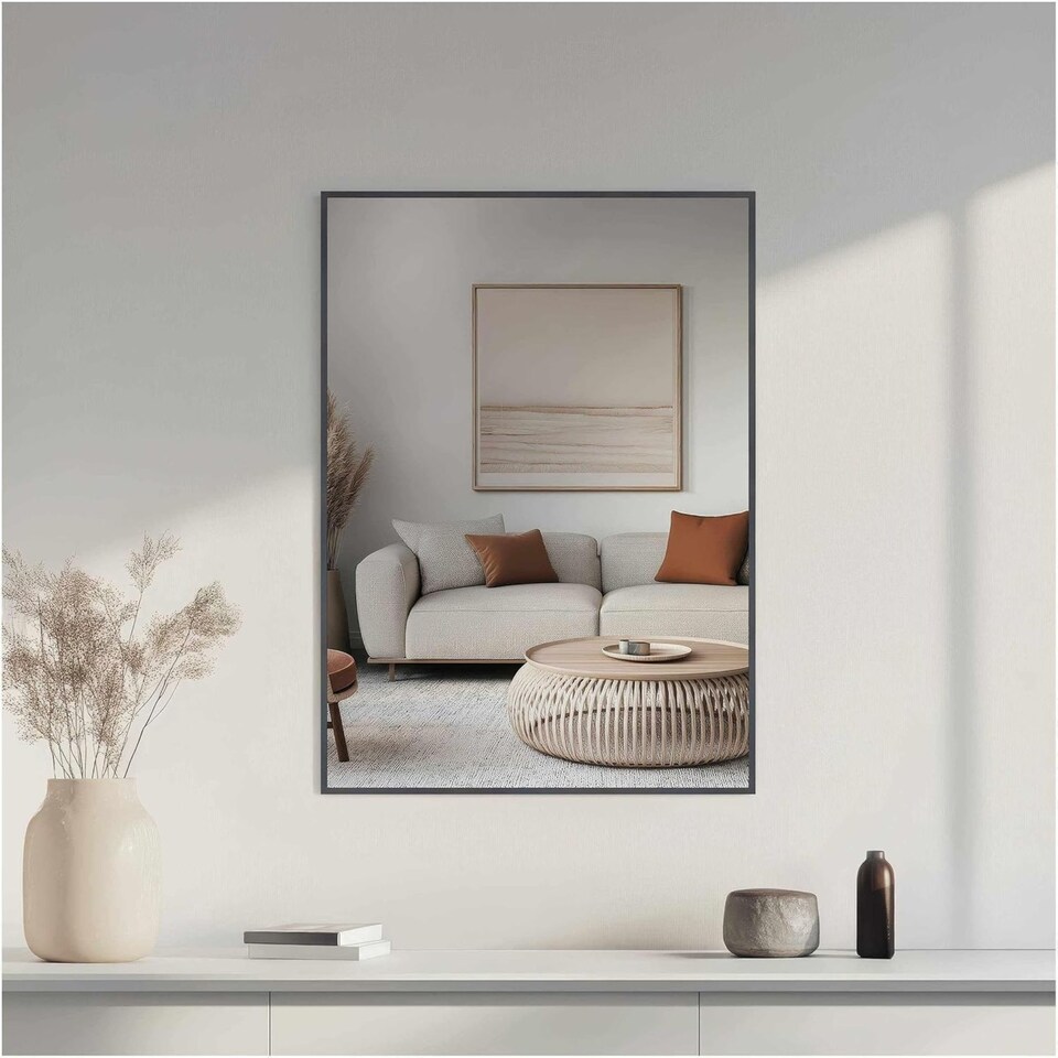 image 1 of Nielsen Alpha Aluminium Wall Mirror - Slim Minimalist Frame - Black Oak - 50cm x 70cm