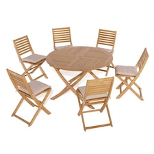 Rowlinson Ashdown Folding 6 Seat Round Dining Set with Cushions N/A | Natural
