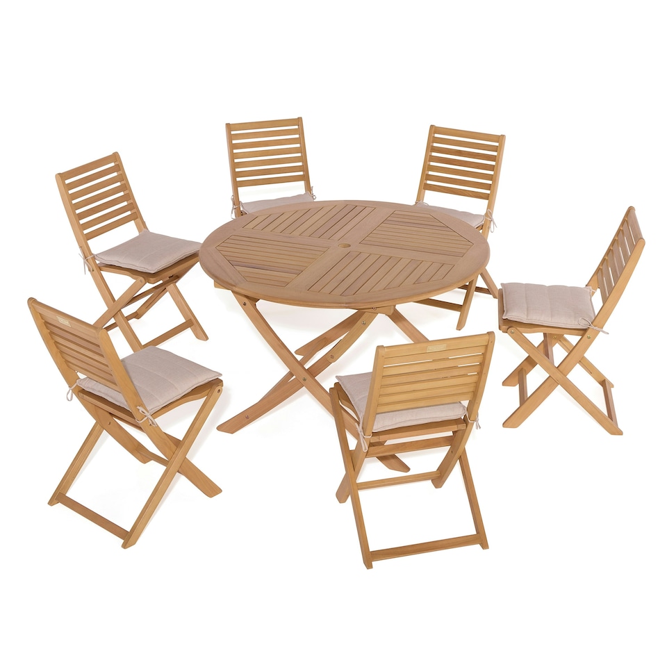 image 1 of Rowlinson Ashdown Folding 6 Seat Round Dining Set with Cushions N/A | Natural