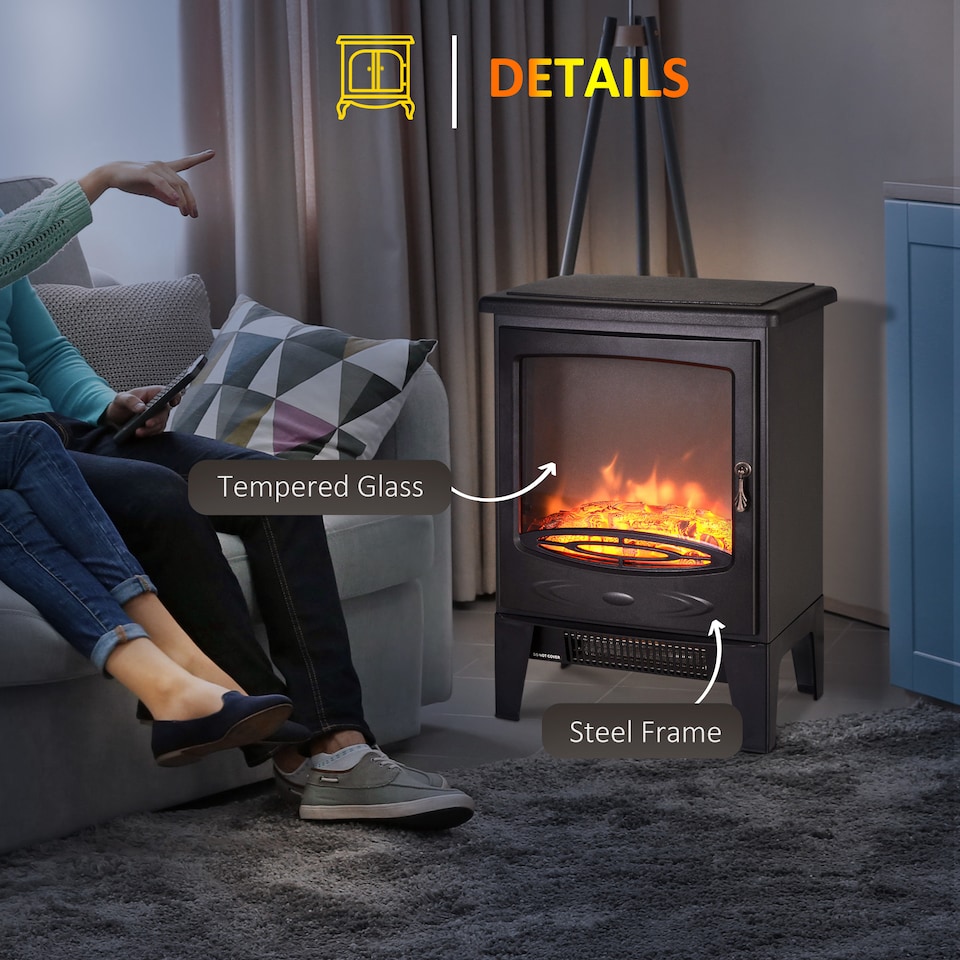 image 1 of HOMCOM Electric Fireplace Freestanding w/Realistic Flame Effect, Black