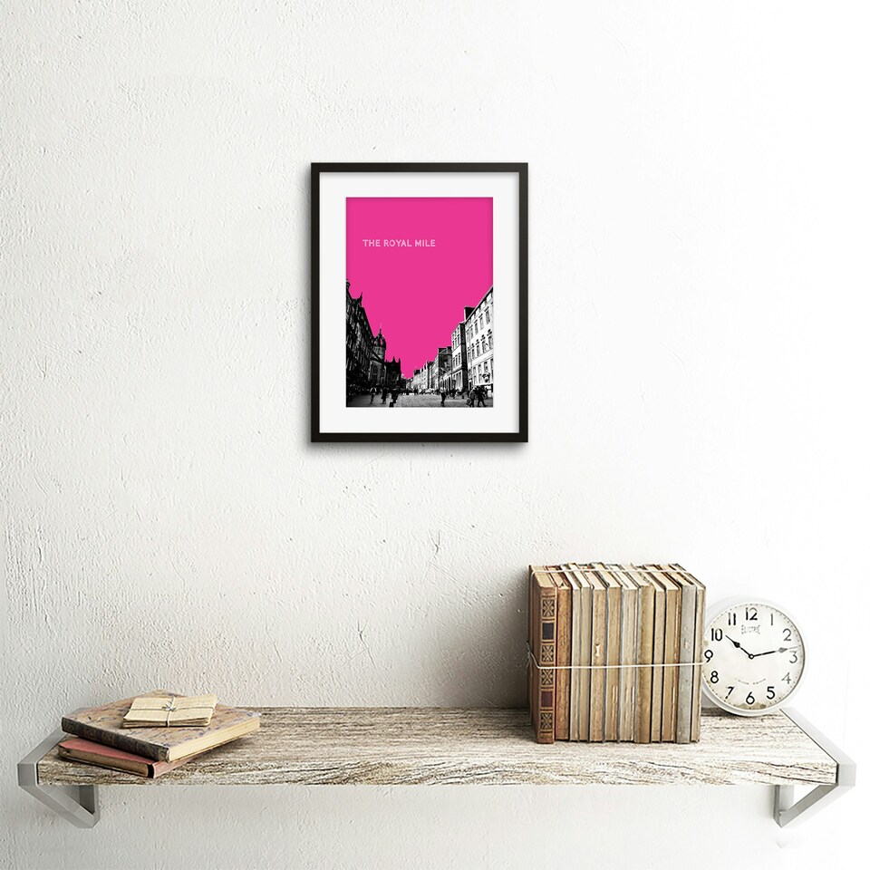 image 1 of Royal Mile Edinburgh Scotland Famous Street Pink 9x7" Black Framed Wall Art Print