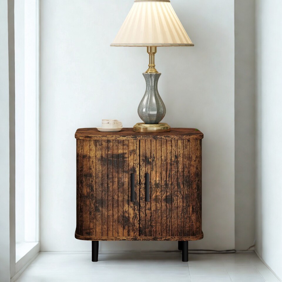 image 1 of Industrial Bedside Table Nightstand With Storage Rustic