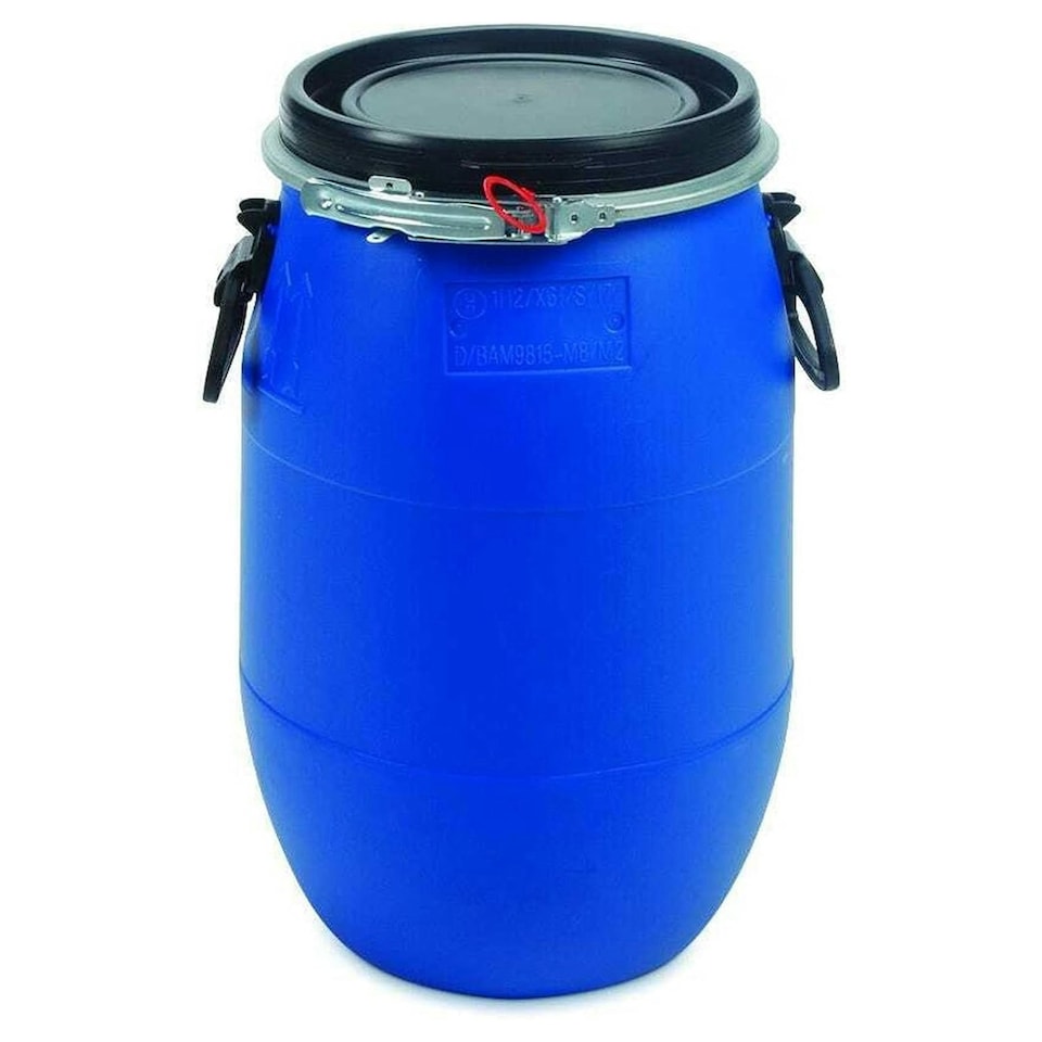 image 1 of 30 Litre Plastic Blue Open Top Storage Barrel Drum Keg with Lid & Latch Ring | Blue