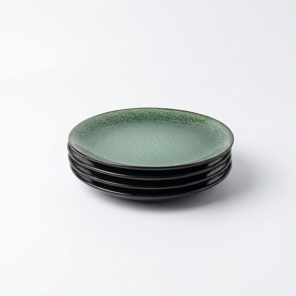 image 1 of Scandi Home Set of 4 Rivah Green Reactive Glaze Stoneware Side Plates 20cm