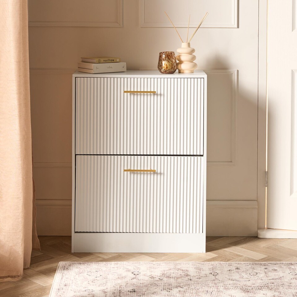 image 1 of OHS Ribbed 2-Drawer Shoe Cabinet Flip Down Hallway Storage Unit