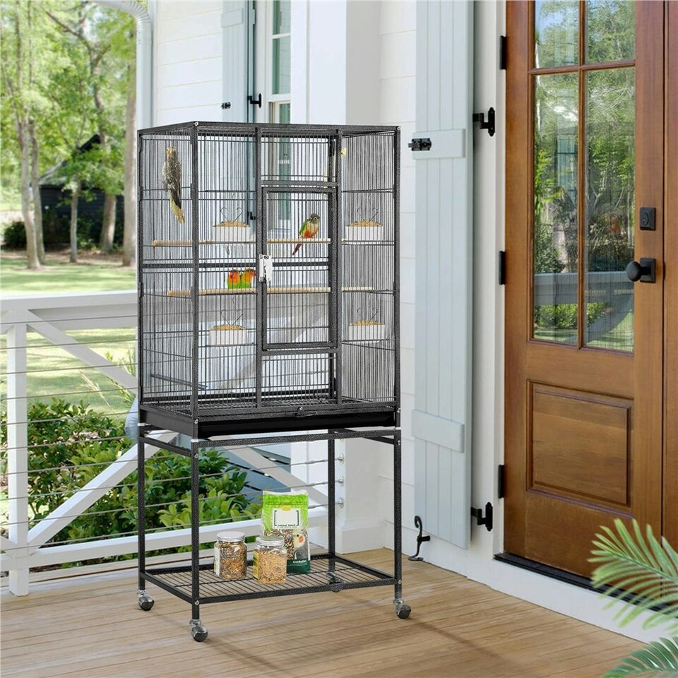 image 1 of Yaheetech 136 cm Tall Mobile Large Parrot Cage w/ Stand Black
