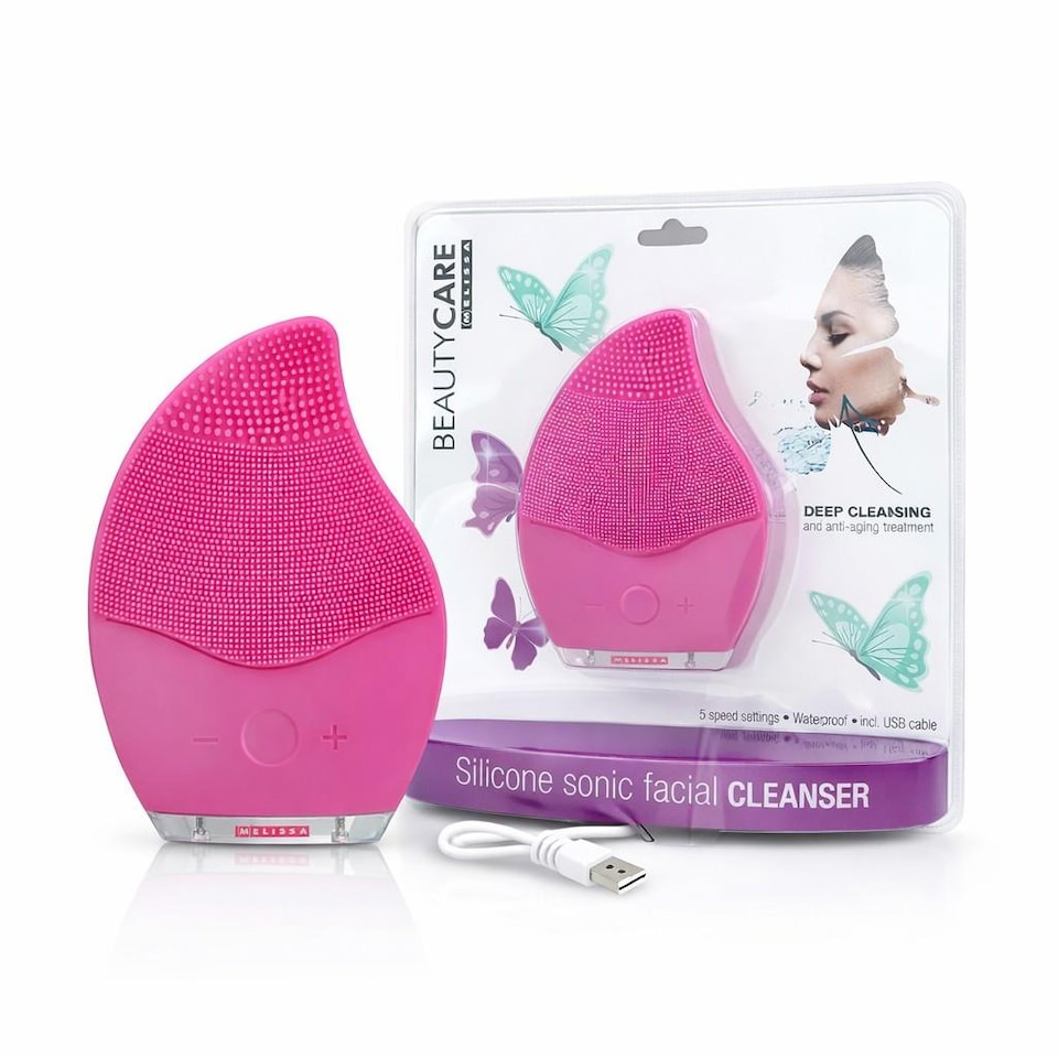 image 1 of MELISSA Electric Silicone Facial Cleansing Sonic Brush Face Skin Care Deep Cleaner Massager, USB Rechargeable - Pink