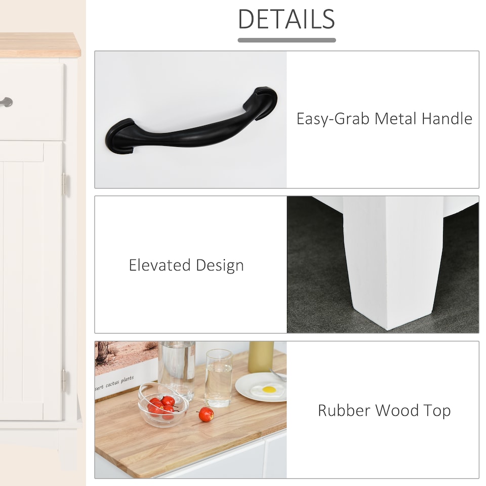 image 1 of HOMCOM Modern Kitchen Cupboard, Wooden Storage Cabinet, Tableware Organizer with 2 Drawers for Living & Dining Room, White