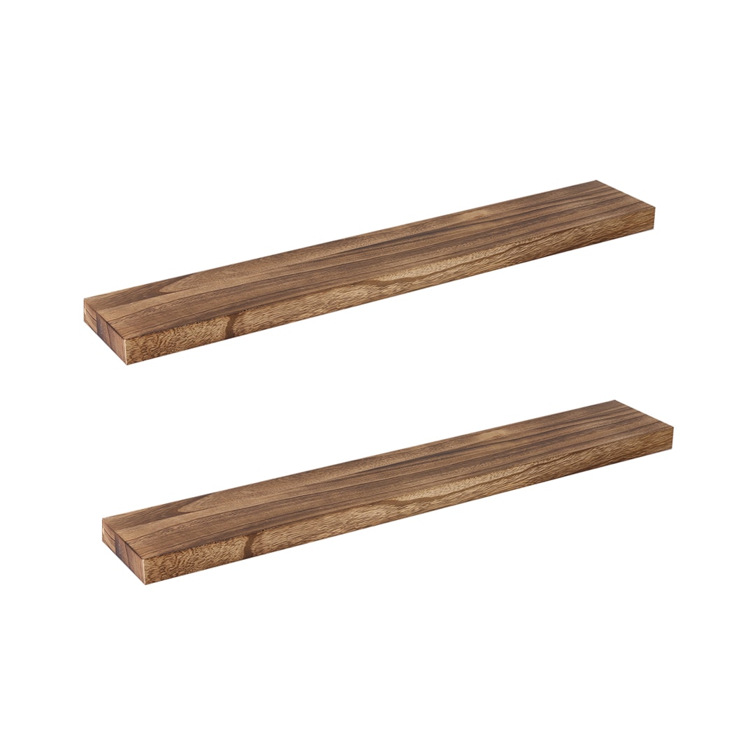 Levede 2PC Wooden Wall Floating Shelves Mounted Storage 35.5IN 90CM | Brown | Large