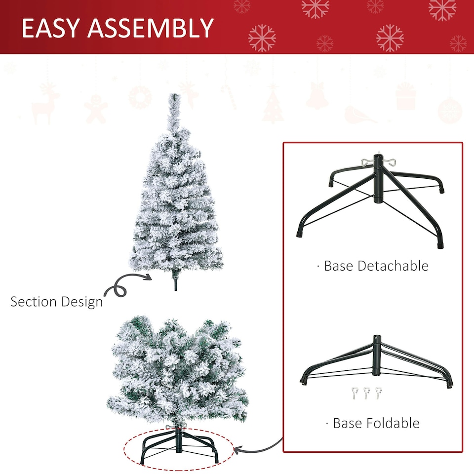 image 1 of HOMCOM 4FT Prelit Snow Flocked Christmas Tree w/ Light, Xmas Decoration Green