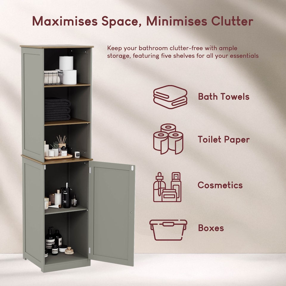 image 1 of Bath Vida Priano 1 Door 2 Shelf Tall Bathroom Cabient, Grey & Oak