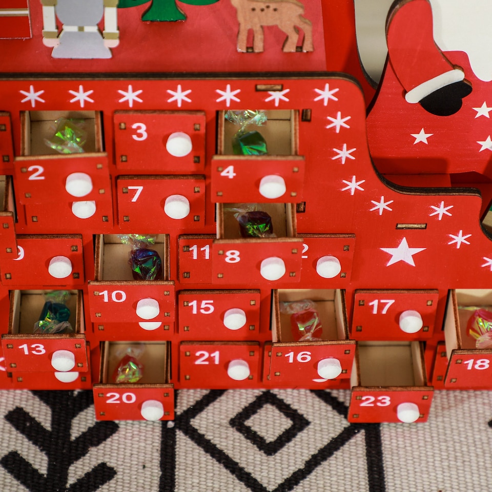 image 1 of HOMCOM Christmas Advent Calendar with 24 Countdown Drawers, Reusable mas Decor, Christmas Gift