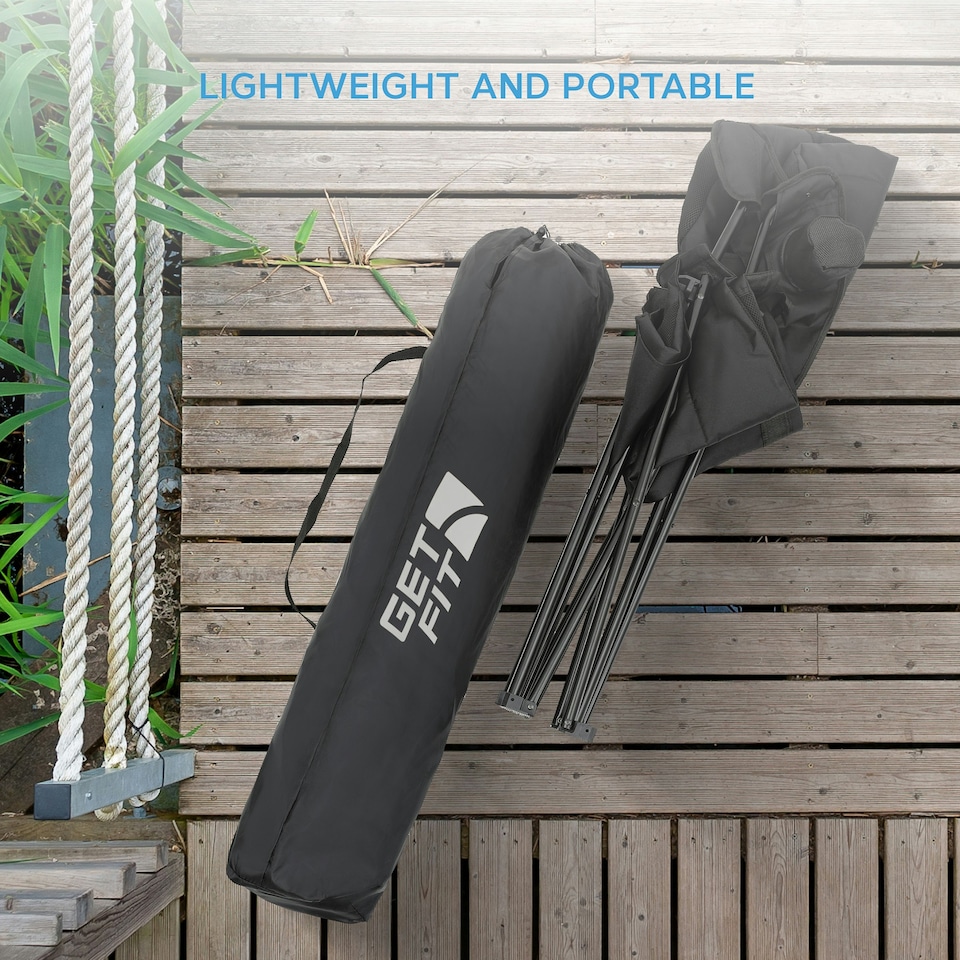 image 1 of Get Fit Set of 2 Camping Chairs Outdoor Folding Chair, Magazine Pocket, Cup Holder & Carry Bag Weight Capacity of 130kg - Black